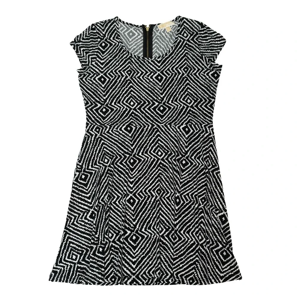 Michael Kors Women's Size Large Black & White Jersey Dress Stretch Flare